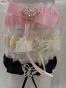new bridal wedding garter butterfly Ivory Pink Black  