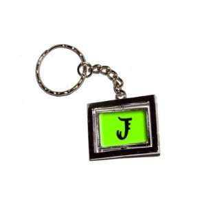 Letter J Initial   Lime Green   New Keychain Ring
