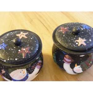  Snowmen Ceramic Black Candle Jars Peace & Joy 