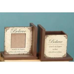  Wooden Bookends Collectible Believe Frame And Pencil 