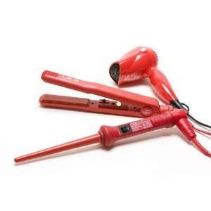 Iso Hair Styling Set: Dryer, Curling Iron & Straightener Red+Itay 8 