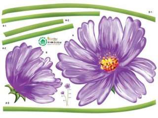 PURPLE COSMOS FLOWERS Adhesive Removable Wall Home Decor Accents 