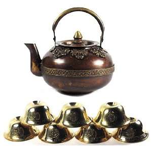  TIBET BUDDHIST WATER OFFERING SET ~ 7 Brass Offering Bowls 