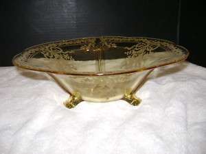 FOSTORIA JUNE ETCHED TOPAZ YELLOW CONSOLE BOWL, #2394  