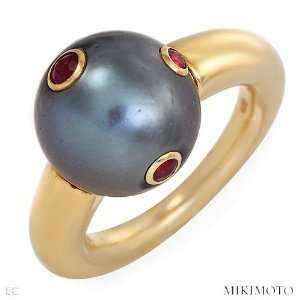  Mikimoto 18K Yellow Gold Pearl and 0.45 CTW Ruby Ladies 