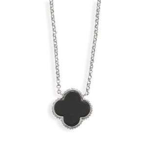   Plated Sterling Silver Necklace With Black Clover Design: Jewelry