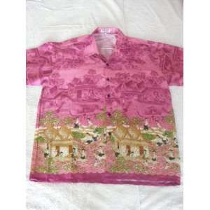 Mens 100% Thai Silk Shirt  Plum Mosaic Material with Original Artwork 