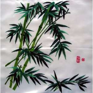  Chinese Silk Embroidery Wall Decor Green Bamboo 