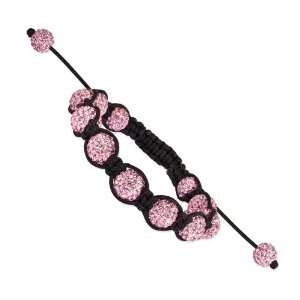  10mm Light Pink Crystal Beads Black Cord Shamballa 