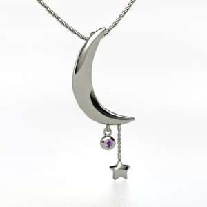   Moon and Star Pendant, 14K White Gold Necklace with Amethyst: Jewelry