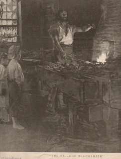 1898 Antique Print of Blacksmith at Forge  