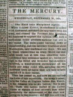 1864 Confederate Civil War newspaper BATTLE o WINCHESTER Virginia 