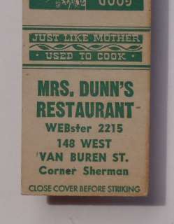   Matchbook Mrs. Dunns Restaurant Chicago IL Cook Co Illinois  