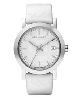BURBERRY ETCHED WHITE PATENT LEATHER WATCH BU1796 NEW  