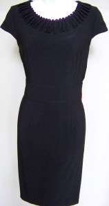 NWT clari.e. Black Fitted Knit Dress Fringe Collar 12 L  