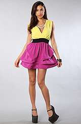 Reverse The Color Block Dress in Yellow and Purple