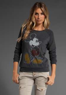 JUNK FOOD Mickey Mouse Heather Crew Neck Pullover in Black at Revolve 