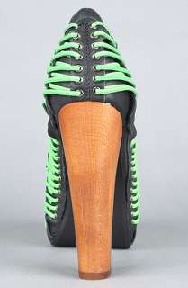 Jeffrey Campbell The Lita Laced Shoe in Black With Neon Green Laces 