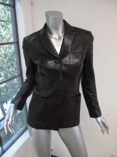 Gucci Black Leather Long Sleeve Button Down Jacket 38  