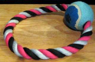 ROPE RING WITH TENNIS BALL PET DOG CAT TOY NEW  