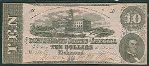 1862, T52, $10 Capitol at Columbia, SC CONFEDERATE NOTE  