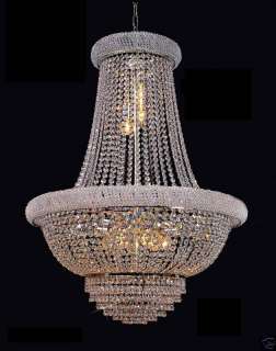 CHANDELIER W24H34 EMPIRE GOLD or CHROME LIGHT CRYSTAL  
