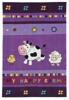 100x160 Kinder Spiel Teppich Kids Farm Tiere Kuh Lila Kinderzimmer 
