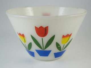 Vintage Anchor Hocking Fire King Tulip Decorated Mixing Bowl Dish 