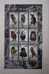 Djibouti 9 stamps sheet Owls 2010 UN029  