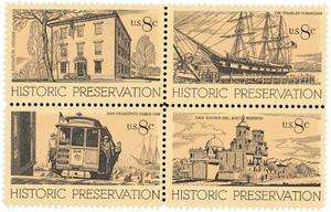 Scott #1440 43 8 Cent Historic Preservation Block of 4 Different 