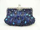 Silver Beaded Sequin Evening Clutch Crystal Frame  