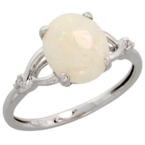 10 Karat Weissgold Damen Opal Ring Brilliantschliff Diamanten & 11x9mm 