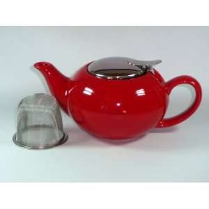 3041 Teekanne Rot mit Metalldecke und Sieb Porzellan handbemalt 0,7 