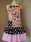 Vintage style ruffled apron RETRO Womens full size. Cupcakes and dots