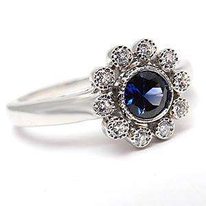   & Co Flower Engagement Ring Blue Sapphire Diamond Solid Platinum