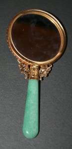 Antique jade handled jeweled hand mirror   China  