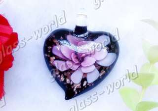 12PCS Heart 34MM Lampwork Glass Pendants Flower Inside  