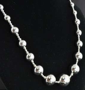 Sterling Silver 925 Graduated 16mm Bead Chain Ball Link Necklace 20 