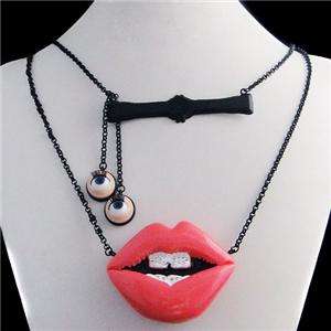   Red Lip Evil Eye Necklace Pendant Swarovski Crystal Love Kiss  