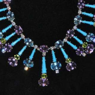    JARIN Sterling Amethyst & Faux Turquoise Taper Necklace  