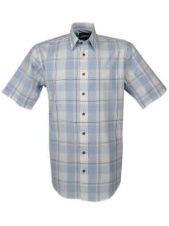 Mens Farah Casual Check Shirt Blue Short Sleeves  