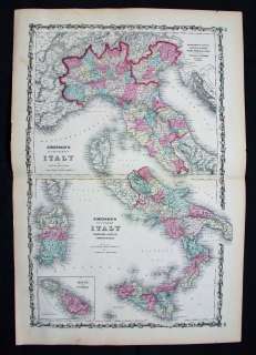 1860 BROWNING. Rara Mappa dellItalia, Malta, Sicilia & Sardegna 