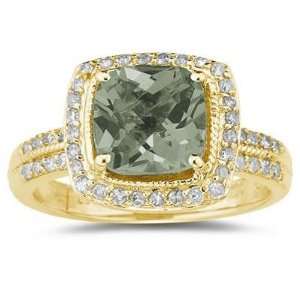   Cut Green Amethyst & Diamond Ring in 14K Yellow Gold SZUL Jewelry