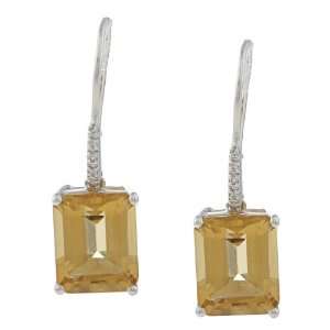  10k White Gold Emerald Cut Citrine and Diamond Earrings Jewelry