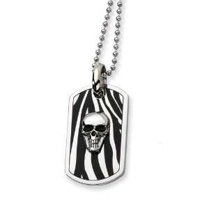    Stainless Steel Enameled Skull Dog Tag Necklace 24in Jewelry