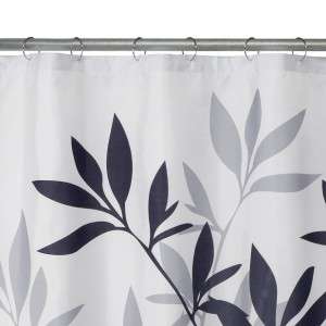   HOME SHOWER CURTAIN POLYESTER LEAVES BLACK GRAY 70 X 72 NEW PACKAGE