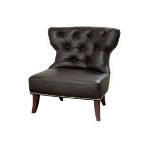  Zoey Tufted Leather Accent Chair W/ Nailhead Accents