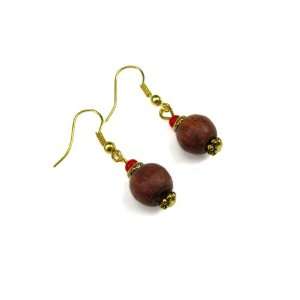   Dangle Earrings, Accented with African Red, White Heart Bead Jewelry
