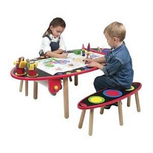   : Alex Super Art Table with Paper Roll and Two Benches: Toys & Games