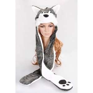  Husky Animal Hat with Mittens Clothing